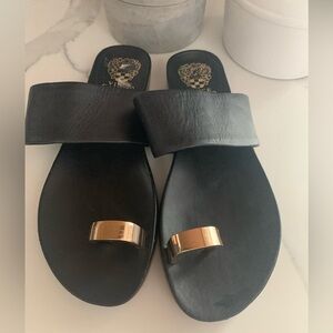 Vince Camuto Black and Gold Women's Slide Sandals
